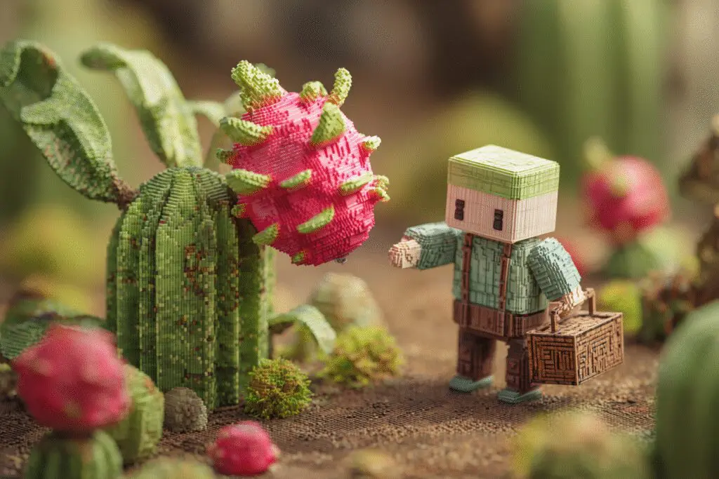 A dragon fruit floating into a basket when tapped illustrating the FAQ on how to harvest dragon fruit in Grow a Garden Roblox A dragon fruit floating into a basket when tapped illustrating the FAQ on how to harvest dragon fruit in Grow a Garden Roblox