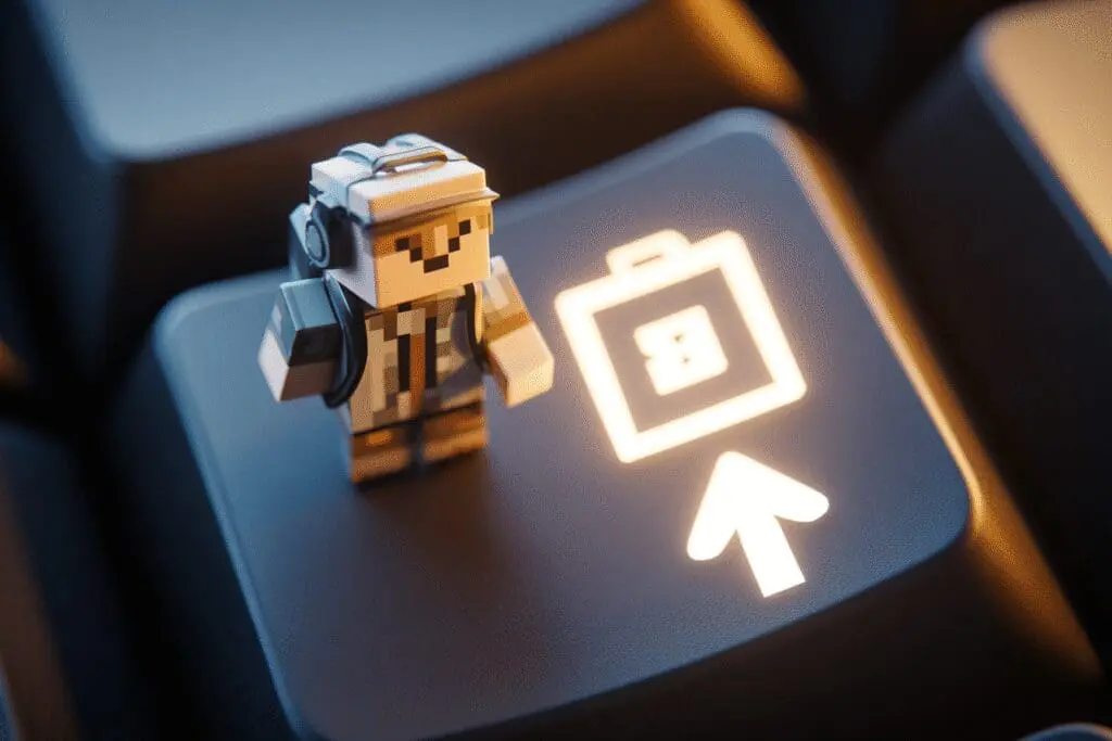 A finger pressing a key to make a backpack icon glow a guide for how to open inventory in Roblox