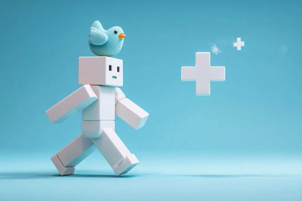 A friendly bird following an avatar answering the FAQ on how to follow people on Roblox