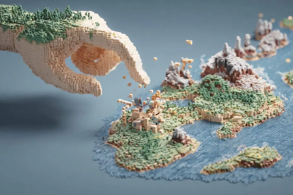 A hand moving an avatar to a new country on a map showing how to change account location on Roblox