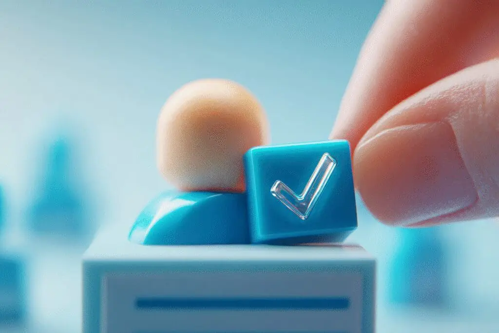 A hand placing a blue checkmark on a profile illustrating how to get verified on Roblox