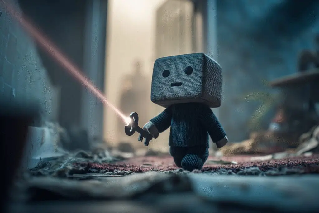 A robot helping an avatar find a lost key answering the FAQ on how to find your Roblox password A robot helping an avatar find a lost key answering the FAQ on how to find your Roblox password