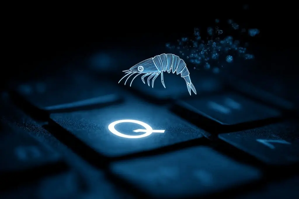 A shrimp icon flying from a glowing Q key answering the FAQ on how to push in Shrimp Game Roblox A shrimp icon flying from a glowing Q key answering the FAQ on how to push in Shrimp Game Roblox