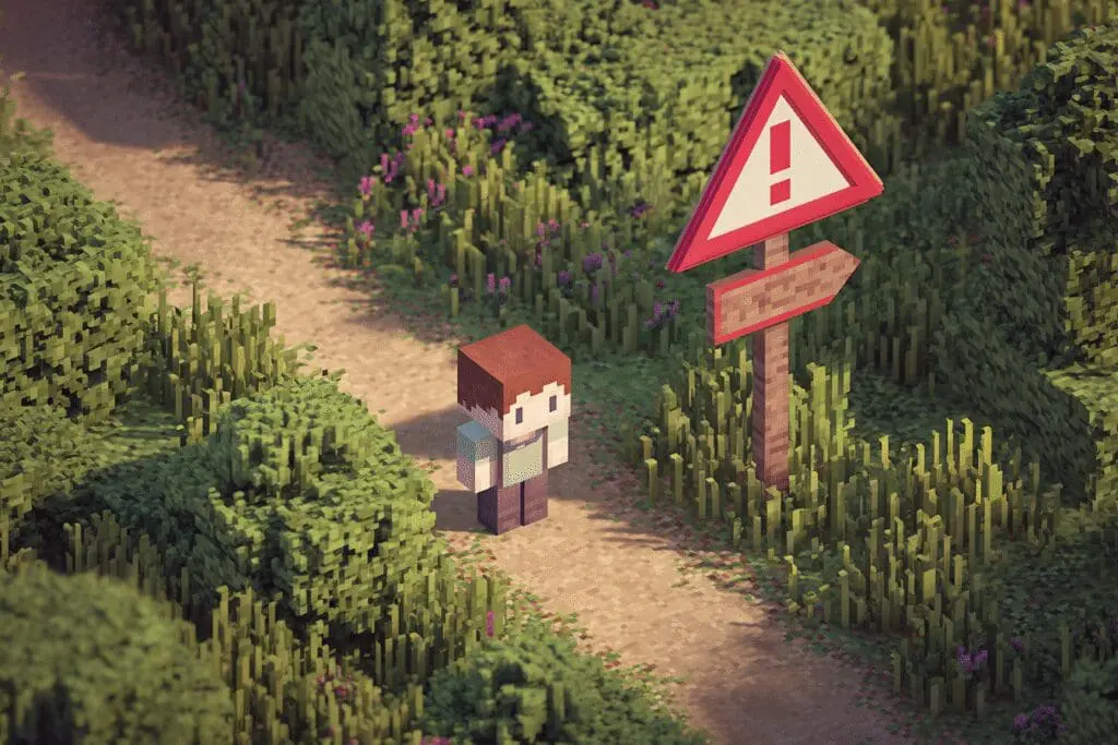 An avatar choosing a dangerous path a metaphor for the FAQ on how to get banned on Roblox An avatar choosing a dangerous path a metaphor for the FAQ on how to get banned on Roblox