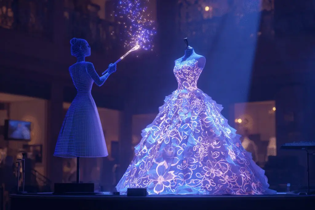 An avatar creating a dress with a magic paintbrush representing who created Dress to Impress Roblox