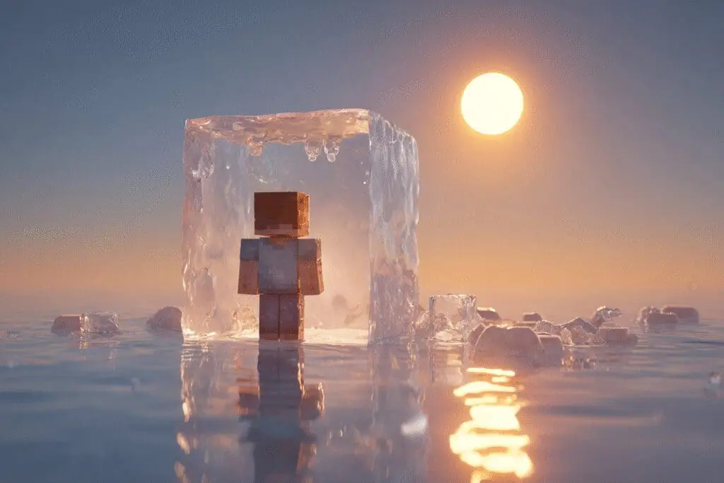 An avatar frozen in ice being melted by the sun a guide for the FAQ on how to get unbanned from Roblox without appealing An avatar frozen in ice being melted by the sun a guide for the FAQ on how to get unbanned from Roblox without appealing