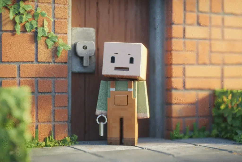 An avatar locked out of its house with the wrong key illustrating why did I get logged out of my Roblox account