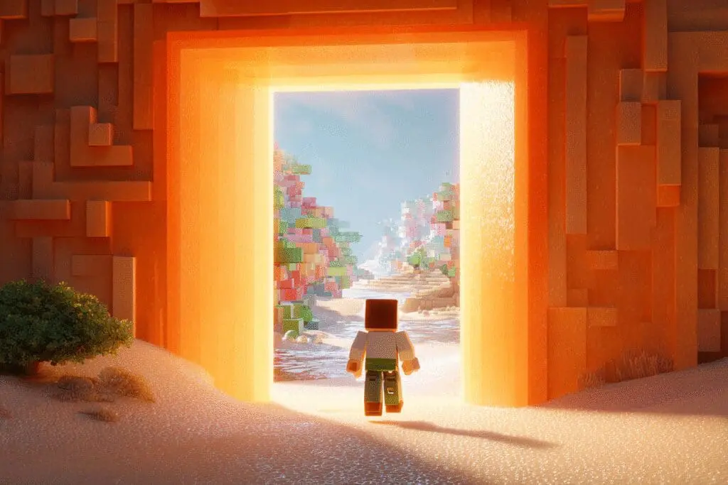 An avatar stepping through a logo-shaped door a beginners guide for the FAQ on how to play Roblox An avatar stepping through a logo-shaped door a beginners guide for the FAQ on how to play Roblox