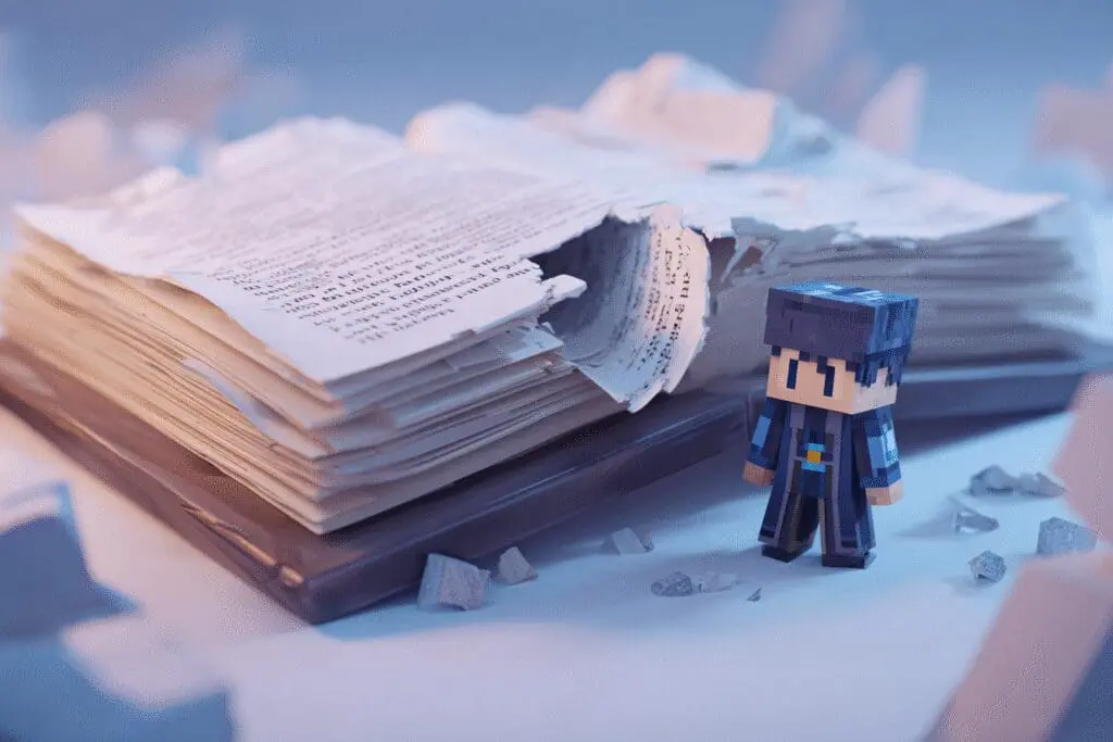 An avatar tearing a page out of a rule book a metaphor for how to get banned on Roblox