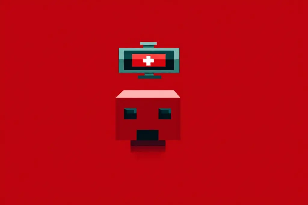 An avatar with a flashing health bar illustrating the FAQ on how many times can you get banned on Roblox