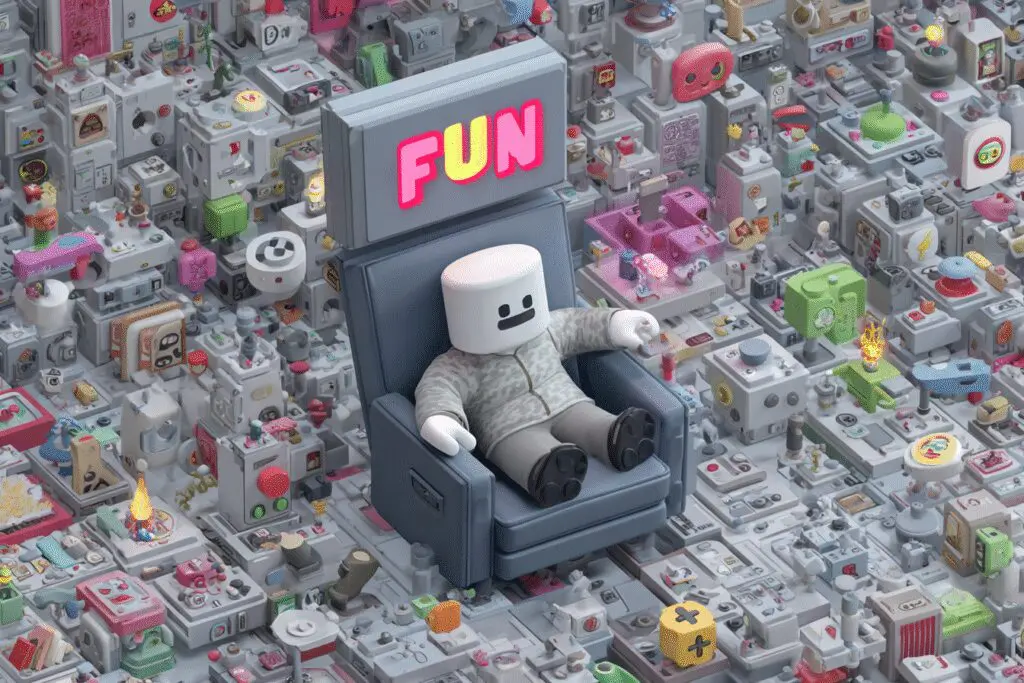 Flipping a Fun switch to fill a room with color illustrating the FAQ on games to play on Roblox when bored Flipping a Fun switch to fill a room with color illustrating the FAQ on games to play on Roblox when bored