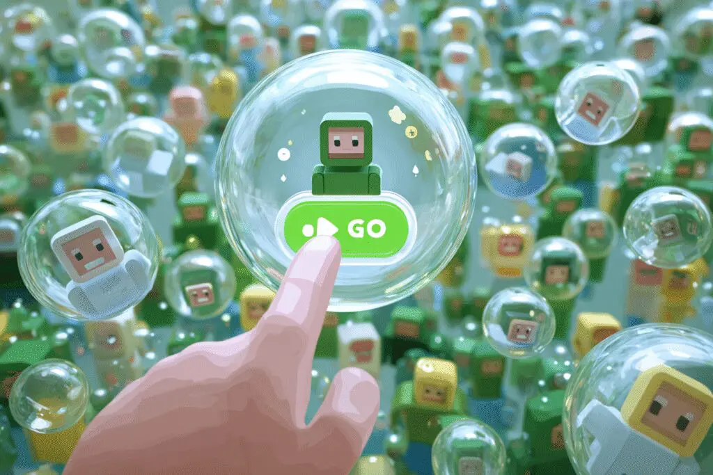 Flipping a switch that pops a protective bubble around an avatar explaining how to turn on joins in Roblox