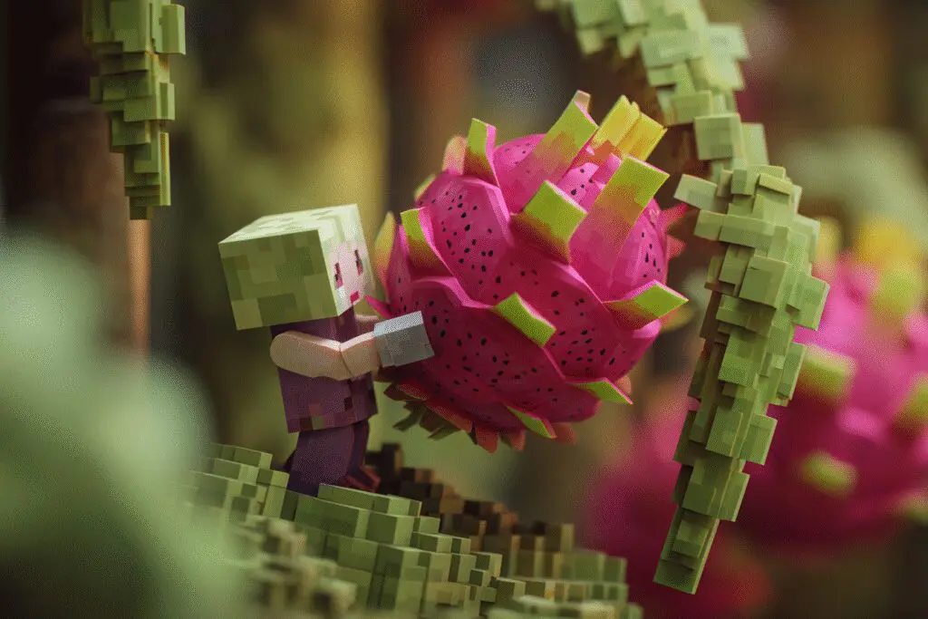 Hands harvesting a dragon fruit from a cactus illustrating how to harvest dragon fruit in Grow a Garden Roblox
